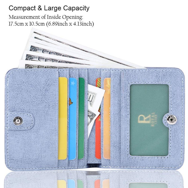 FT FUNTOR FUNTOR Leather Wallet for women, Ladies Small Compact Bifold Pocket RFID Blocking Wallet for Women, Waxed Blue - Image 2